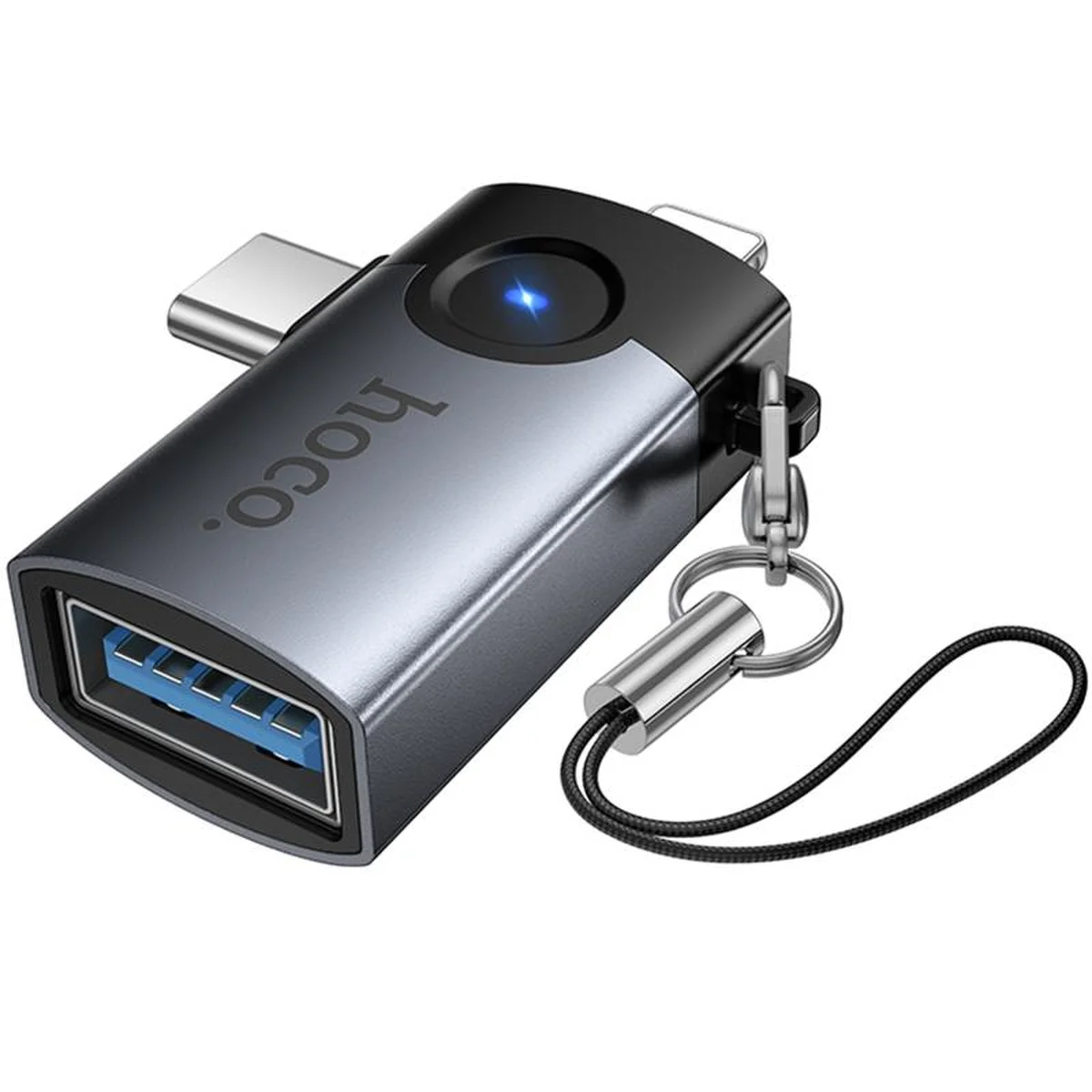 Перехідник Hoco UA46D OTG 2in1 Lightning male/Type-C male to USB female Metal gray