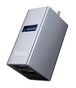 Переходник HUB Hoco HB54A 3in1 (Type-C to 2xUSB2.0+USB3.0) Metal grey