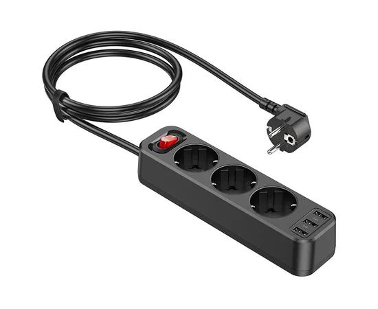 Удлинитель Hoco NS2 (3USB/3xSocket) Черный