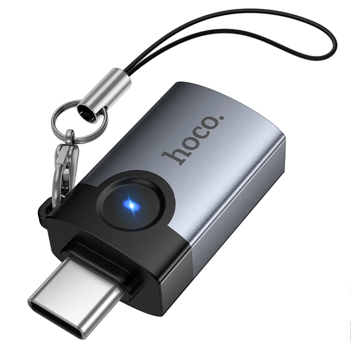 Переходник Hoco UA46C Type-C Male to USB Female USB3.0 Metal gray