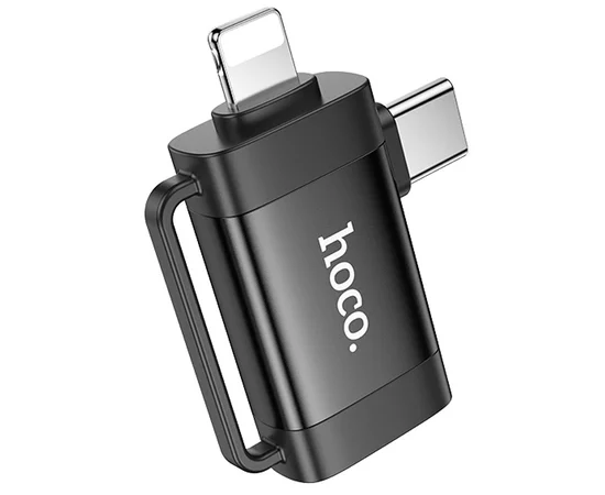 Переходник Hoco UA31F OTG 2in1 Lightning male/Type-C male to USB female Black