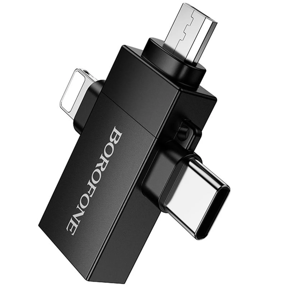 Переходник Borofone BV26D 3in1 Lightning male/Type-C male/Micro male to USB2.0 female Black