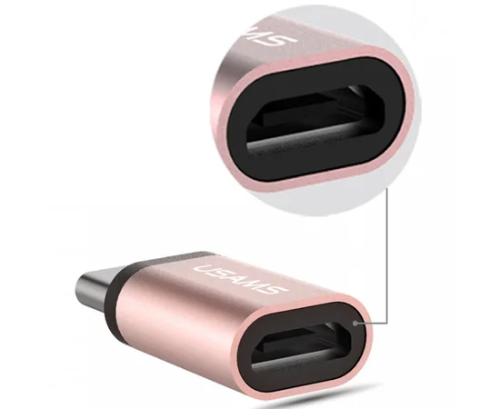 Переходник Usams US-SJ021 Type-C to Micro USB Розовый / Rose Gold