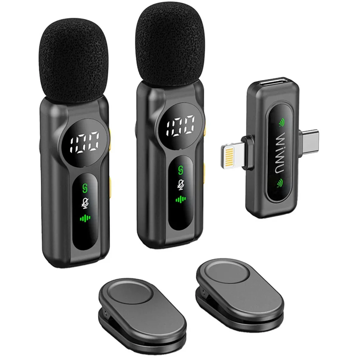 Петличный беспроводной микрофон WIWU WM007 Dual-mic (Lightning/Type-C) Black