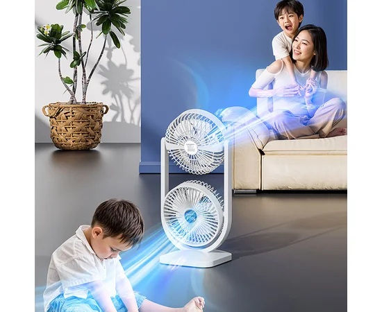 Настольный вентилятор Double head с регулировкой угла наклона 3000 mAh White