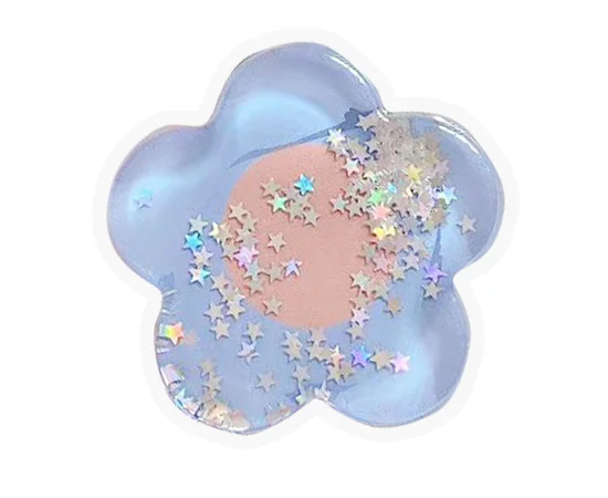 Держатель для телефона круглый (liquid shine) Цветок/Синий