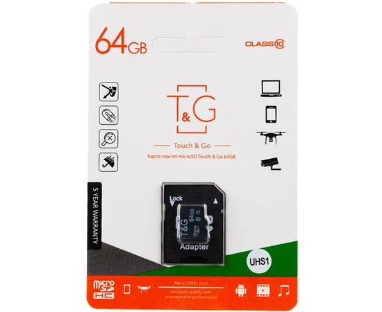 Карта памяти T&G microSDXC (UHS-1) 64 GB class 10 (с адаптером) Черный