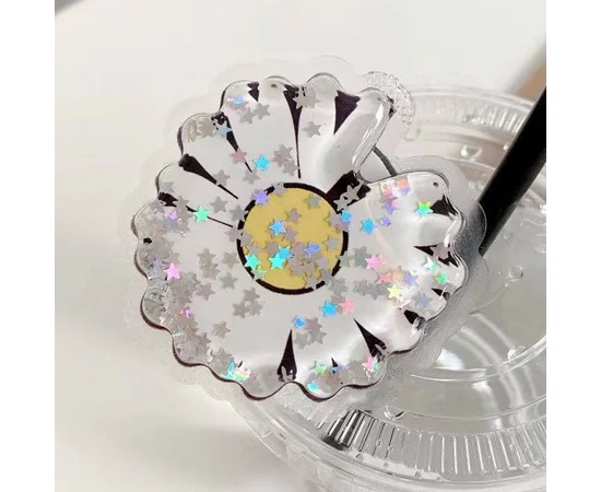 Держатель для телефона круглый (liquid shine) Ромашка/Белый