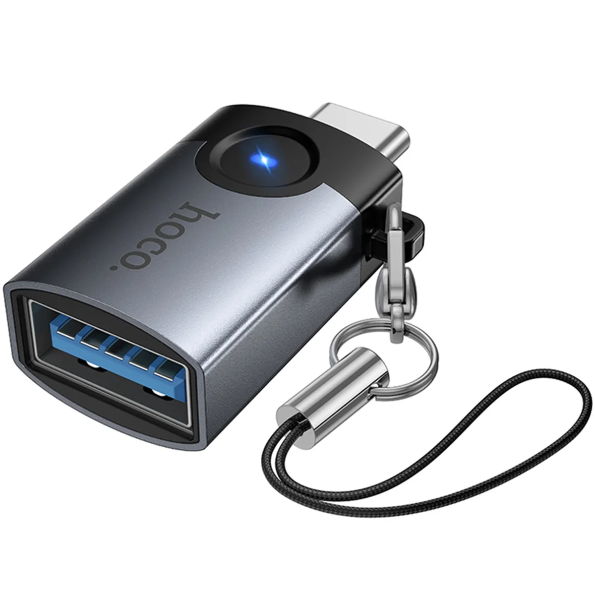 Переходник Hoco UA46C Type-C Male to USB Female USB3.0 Metal gray