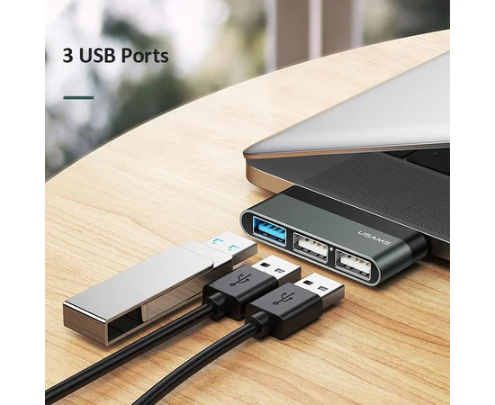 Переходник HUB Usams US-SJ461 Type-C to 3 USB port Серый