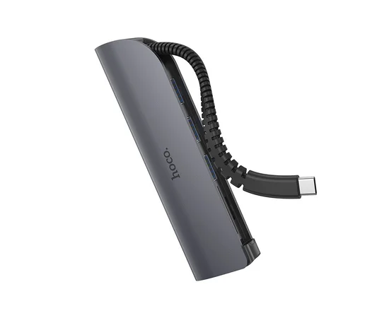 Переходник HUB Hoco HB17 Type-C to USB3.0*3+SD+TF Серый