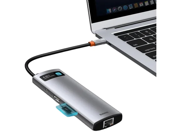 Перехідник HUB Baseus Metal Gleam Series 7-Port (Type-C to HDMI+USB3.0*3+PD+RJ45) (B0003070)