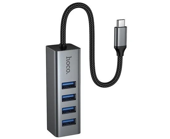 Переходник HUB Hoco HB1C 4in1 (Type-C to 4xUSB 3.0) (1m) Metal gray