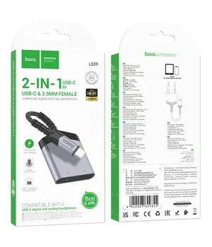 Перехідник Hoco LS39 Type-C to Type-C + 3.5mm Metal gray