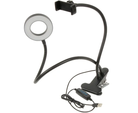 Кольцевая лампа LiveStream 9см с держателем, на прищепке Черный