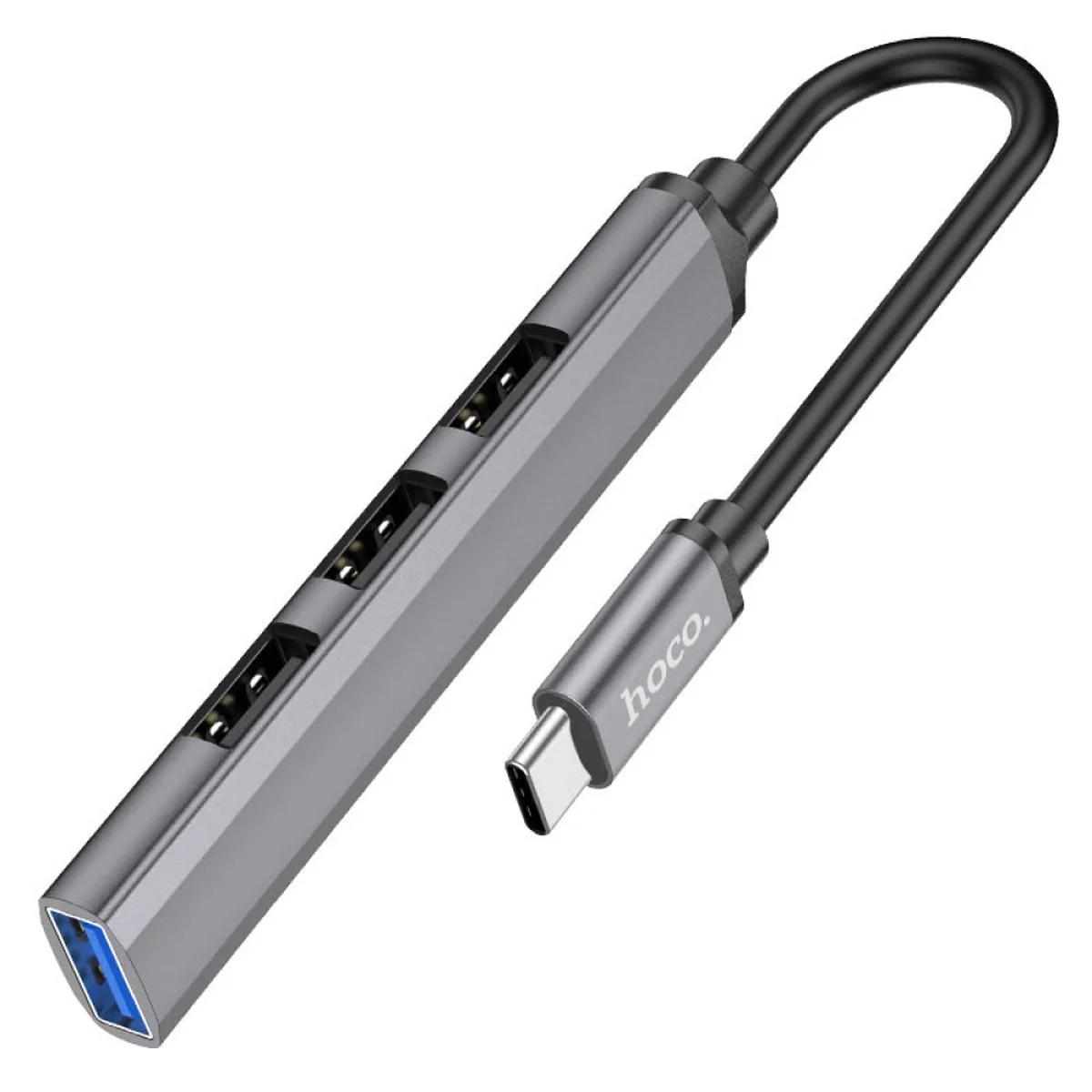 Переходник Hoco HB26 4in1 (Type-C to USB3.0+USB2.0*3) Metal gray