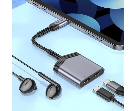 Переходник Hoco LS40 Type-C to dual Type-C Metal gray