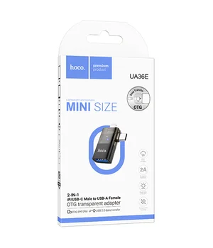 Переходник Hoco UA36E Combo 2-in-1 (Type-C/Lightning to USB2.0) Black