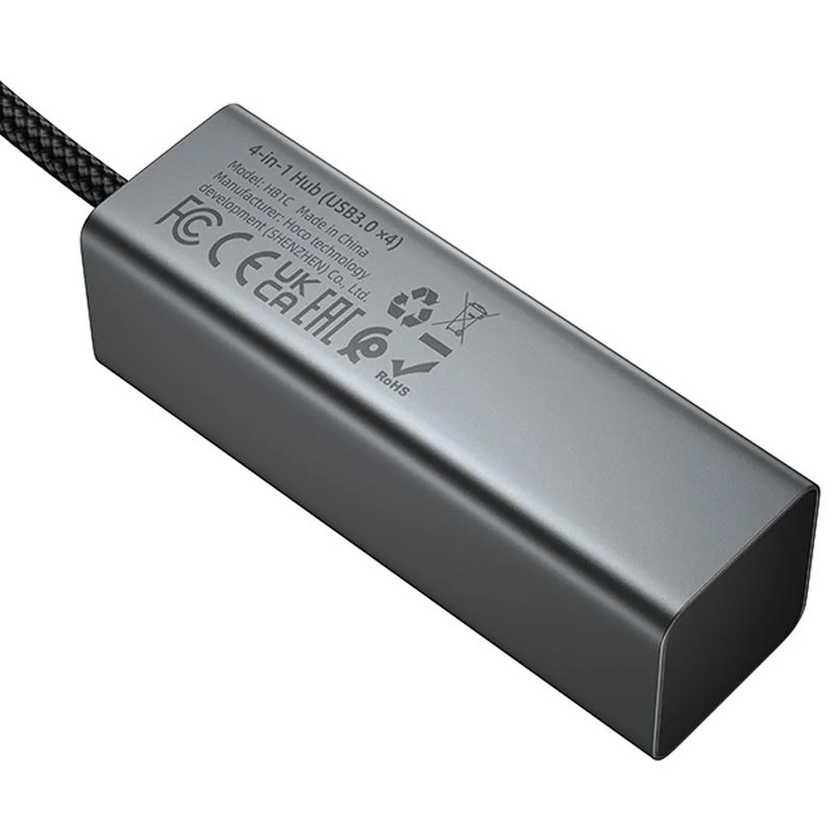 Перехідник HUB Hoco HB1C 4in1 (Type-C to 4xUSB 3.0) (0.2m) Metal gray
