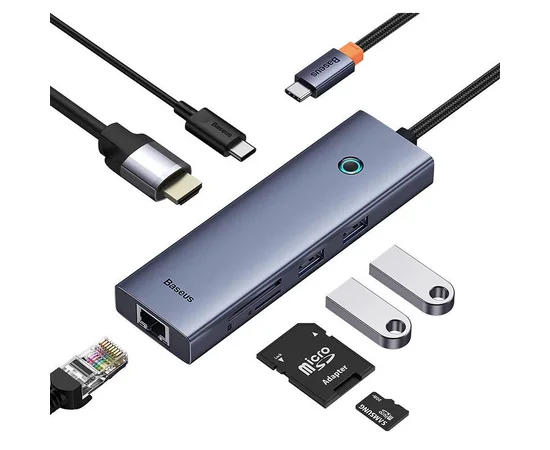 Переходник Baseus Hub UltraJoy 7-Port (Type-C to HDMI4K@60Hz+USB3.0*2+PD+SD/TF3.0+3.5mm) (B0005280) Slate Grey