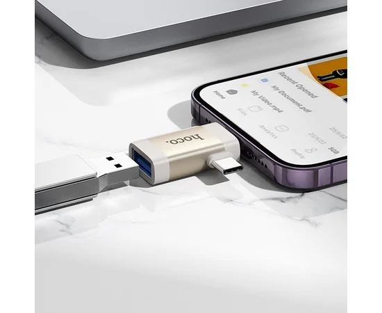 Переходник Hoco UA31F OTG 2in1 Lightning male/Type-C male to USB female Gray