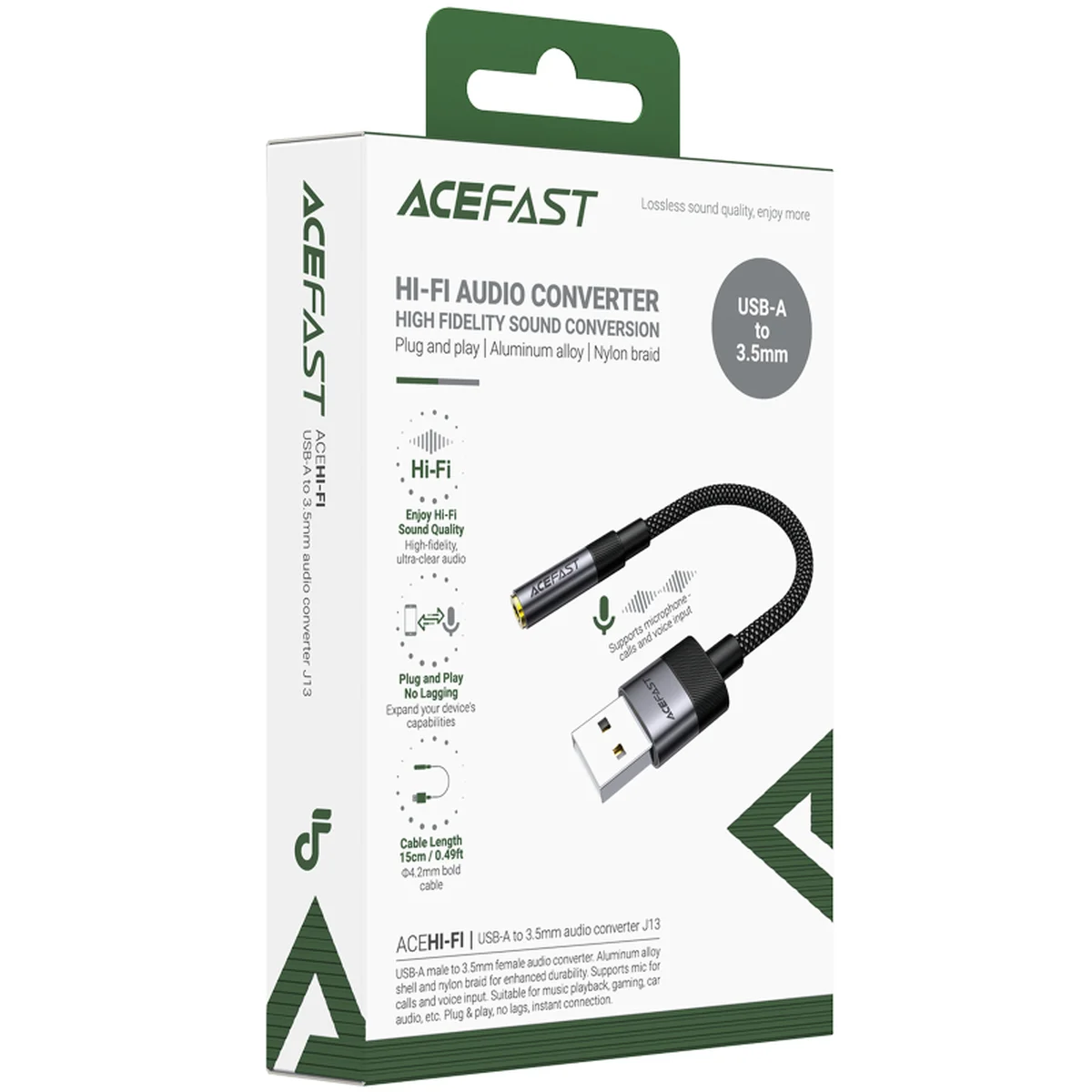 Переходник Acefast J13 USB male to AUX 3.5mm female Black