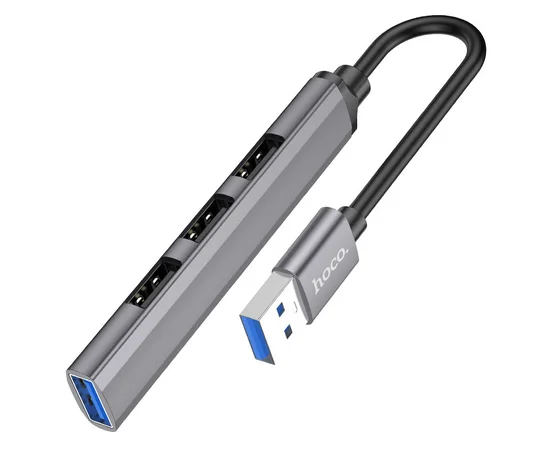 Переходник Hoco HB26 4in1 (USB to USB3.0+USB2.0*3) Metal gray