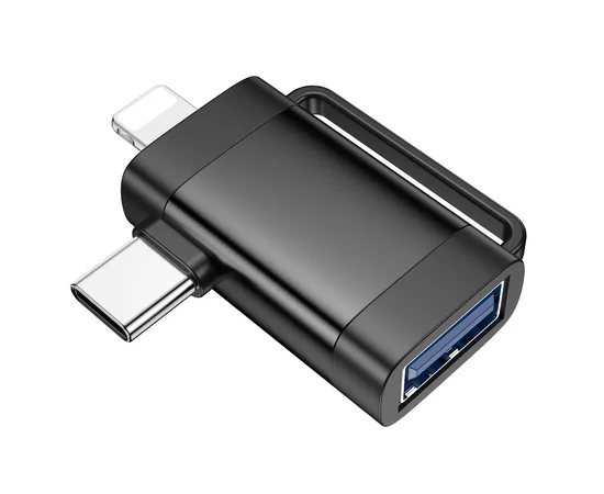 Переходник Hoco UA31F OTG 2in1 Lightning male/Type-C male to USB female Black