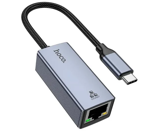 Переходник Hoco UA37 Portable Type-C to RJ45 1000 Mbs (0.15m) Metal gray