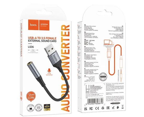 Переходник Hoco LS36 Fresh USB to 3,5 AUX Black