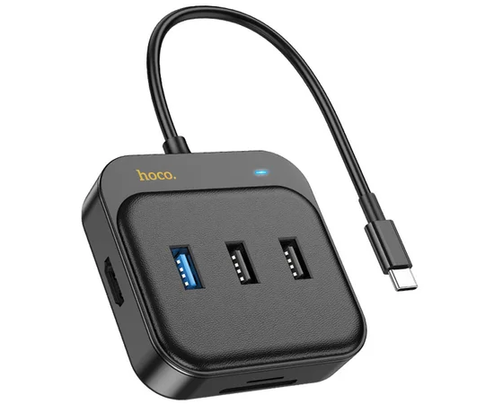 Переходник HUB Hoco HB38 Easy link 7-in-1 Multiport Adapter(HDTV+SD/TF+USB3.0+USB2.0*2+PD100W) Black