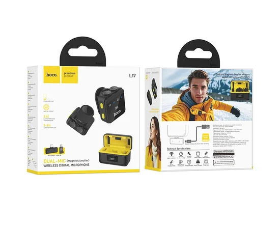 Петличный беспроводной микрофон Hoco L17 Dual-mic magnetic (Lightning/Type-C) Black
