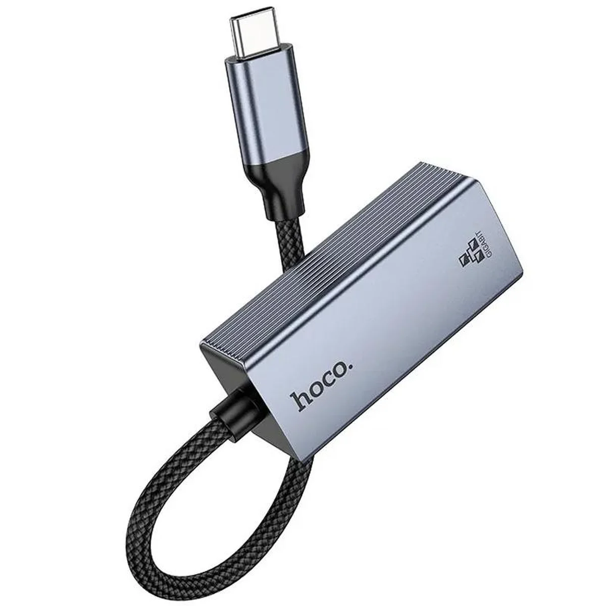 Переходник Hoco UA37 Portable Type-C to RJ45 1000 Mbs (0.15m) Metal gray
