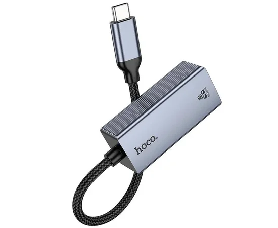 Переходник Hoco UA37 Portable Type-C to RJ45 1000 Mbs (0.15m) Metal gray