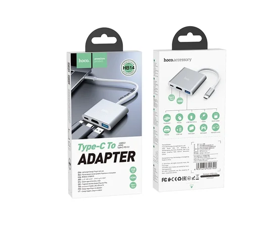 Переходник HUB Hoco HB14 Type-C to USB3.0+HDMI+PD Стальной