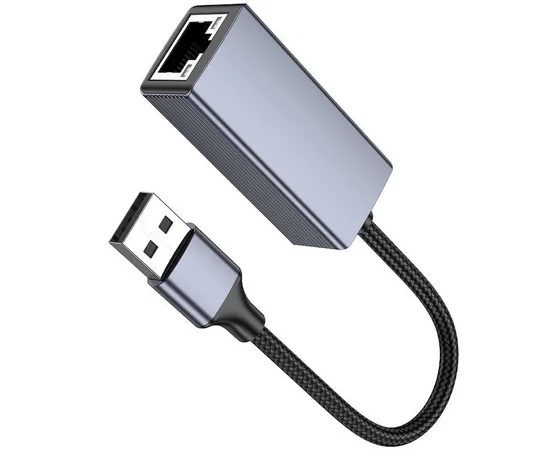 Переходник Hoco UA37 Portable USB to RJ45 1000 Mbs (0.15m) Metal gray