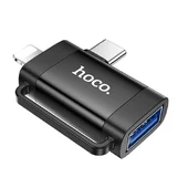 Переходник Hoco UA31F OTG 2in1 Lightning male/Type-C male to USB female Black