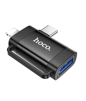 Переходник Hoco UA31F OTG 2in1 Lightning male/Type-C male to USB female Black