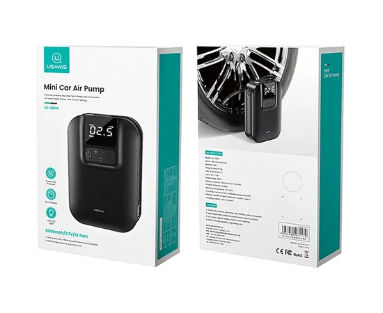 Портативный автокомпрессор для шин Usams US-ZB215 Mini Car 5000 mAh Черный