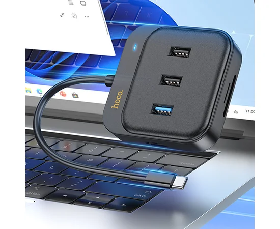 Переходник HUB Hoco HB38 Easy link 7-in-1 Multiport Adapter(HDTV+SD/TF+USB3.0+USB2.0*2+PD100W) Black