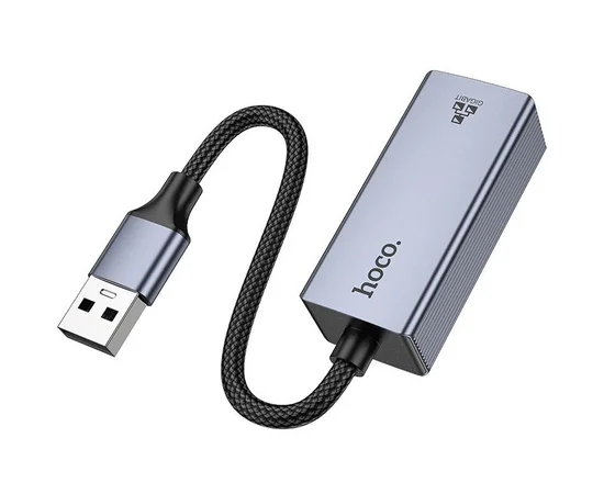 Переходник Hoco UA37 Portable USB to RJ45 1000 Mbs (0.15m) Metal gray