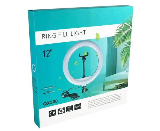 Кольцевая лампа LED QX300 30см с держателем, без подставки Черный