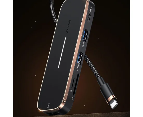 Переходник HUB Usams US-SJ575 6in1 Multifunctional (Type-C to 2USB+Type-C+Micro SD+SD+HDMI ports) Black
