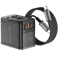 Сетевой универсальный переходник WIWU UA013 20W GaN + 1USB-A/2C with retractable cable Type-C Black