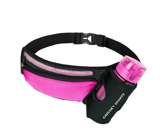 Спортивная сумка на пояс Haissky с карманом для бутылки Розовый