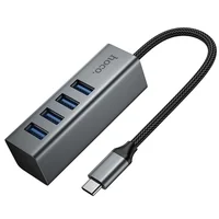 Перехідник HUB Hoco HB1C 4in1 (Type-C to 4xUSB 3.0) (0.2m) Metal gray