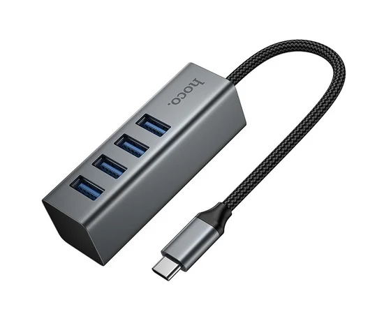 Переходник HUB Hoco HB1C 4in1 (Type-C to 4xUSB 3.0) (1m) Metal gray