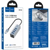 Перехідник HUB Hoco HB1B 4in1 (USB to 4xUSB 3.0) (0.2m) Metal gray