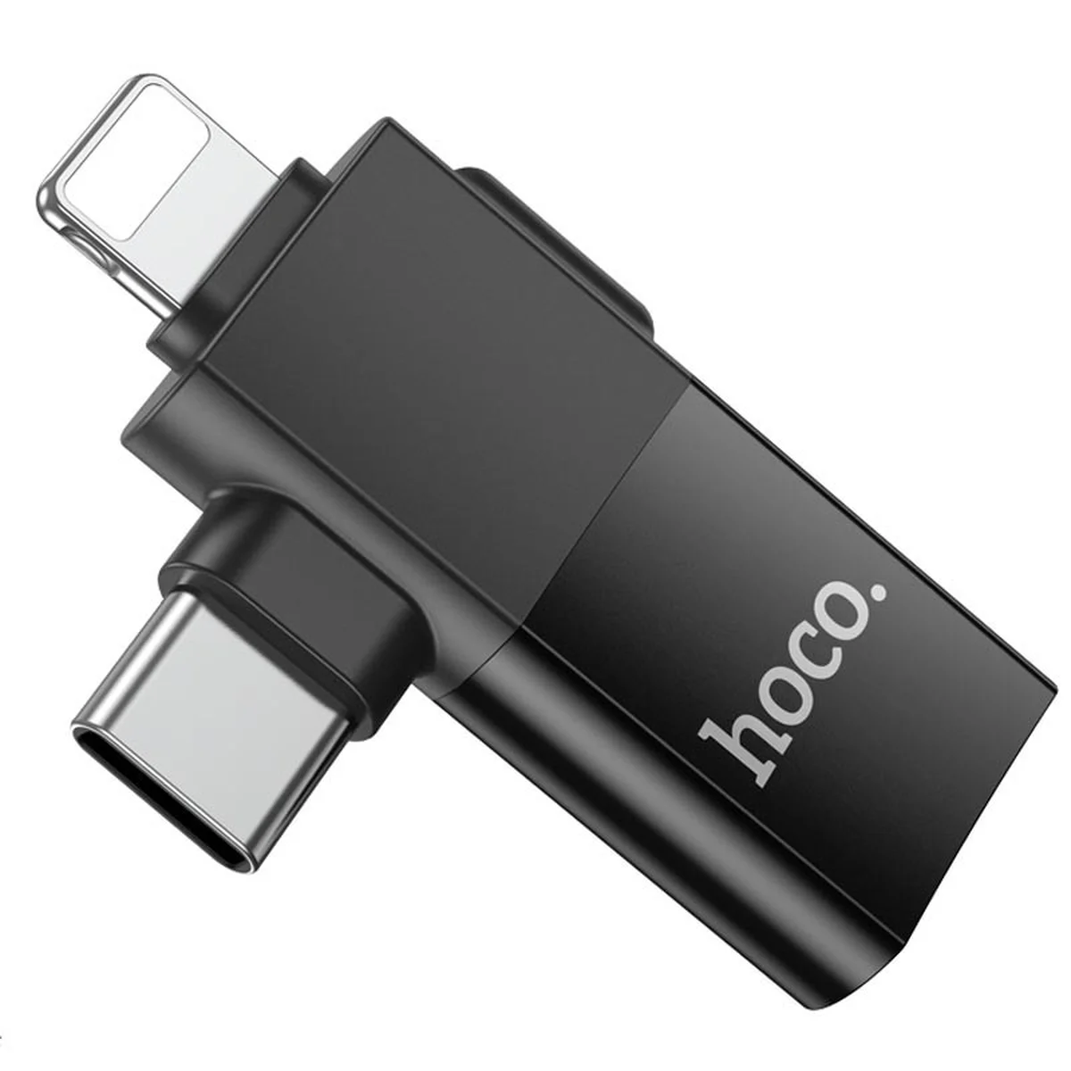 Переходник Hoco UA17 2in1 Lightning Male/Type-C Male to USB female Black