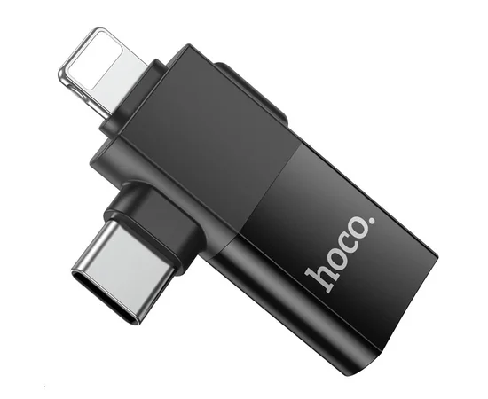 Переходник Hoco UA17 2in1 Lightning Male/Type-C Male to USB female Black